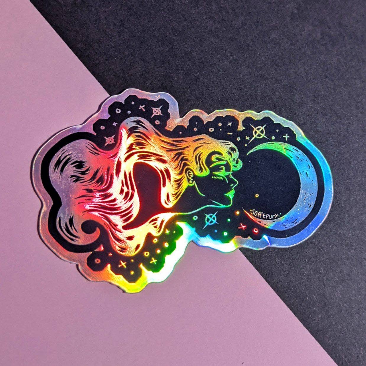 Moon Bathing Holographic Waterproof Sticker