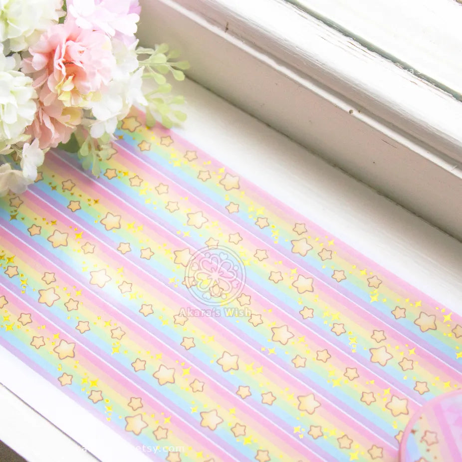 Rainbow Stars Washi Tape with Gold Foil