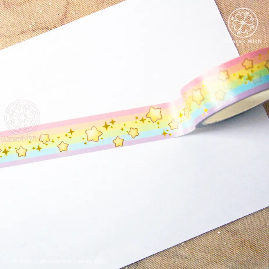 Rainbow Stars Washi Tape with Gold Foil