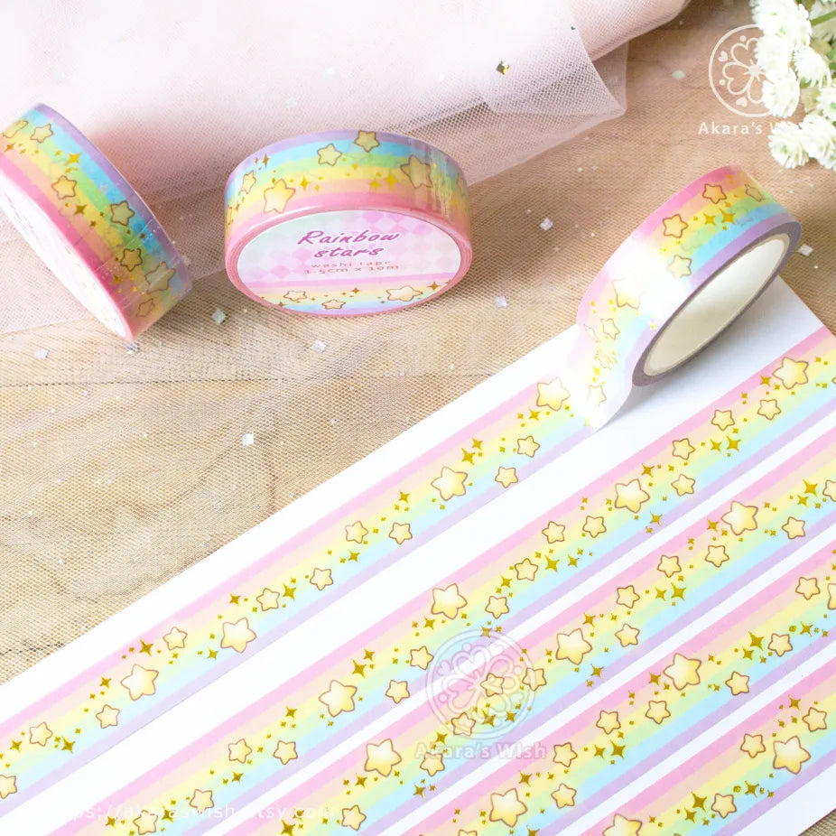 Rainbow Stars Washi Tape with Gold Foil