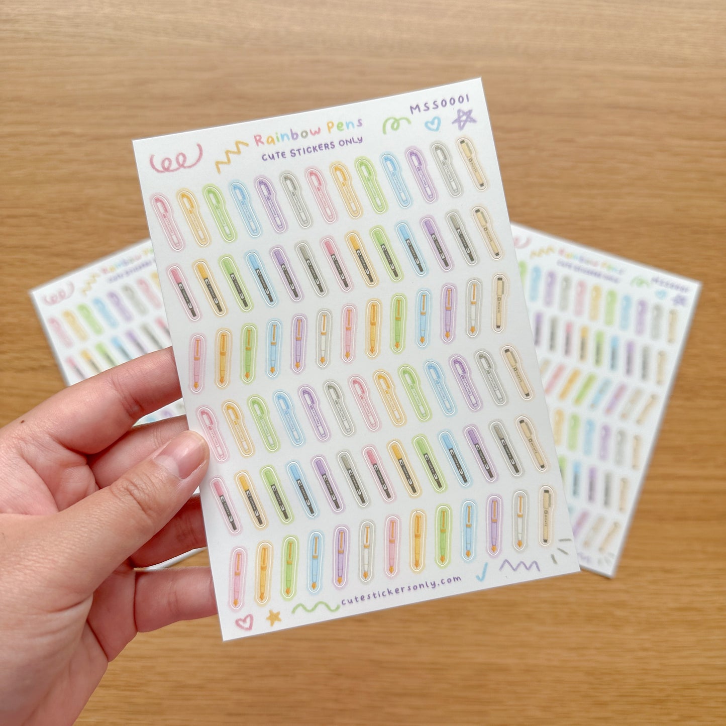 Cute Rainbow Pens - Premium Sticker Sheet