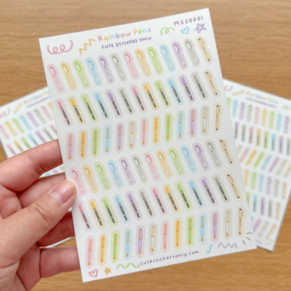 Cute Rainbow Pens (Small Pens) - Premium Sticker Sheet