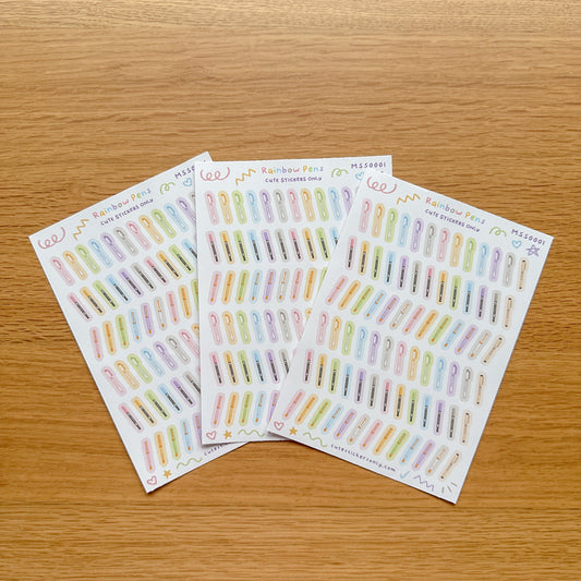 Cute Rainbow Pens (Small Pens) - Premium Sticker Sheet