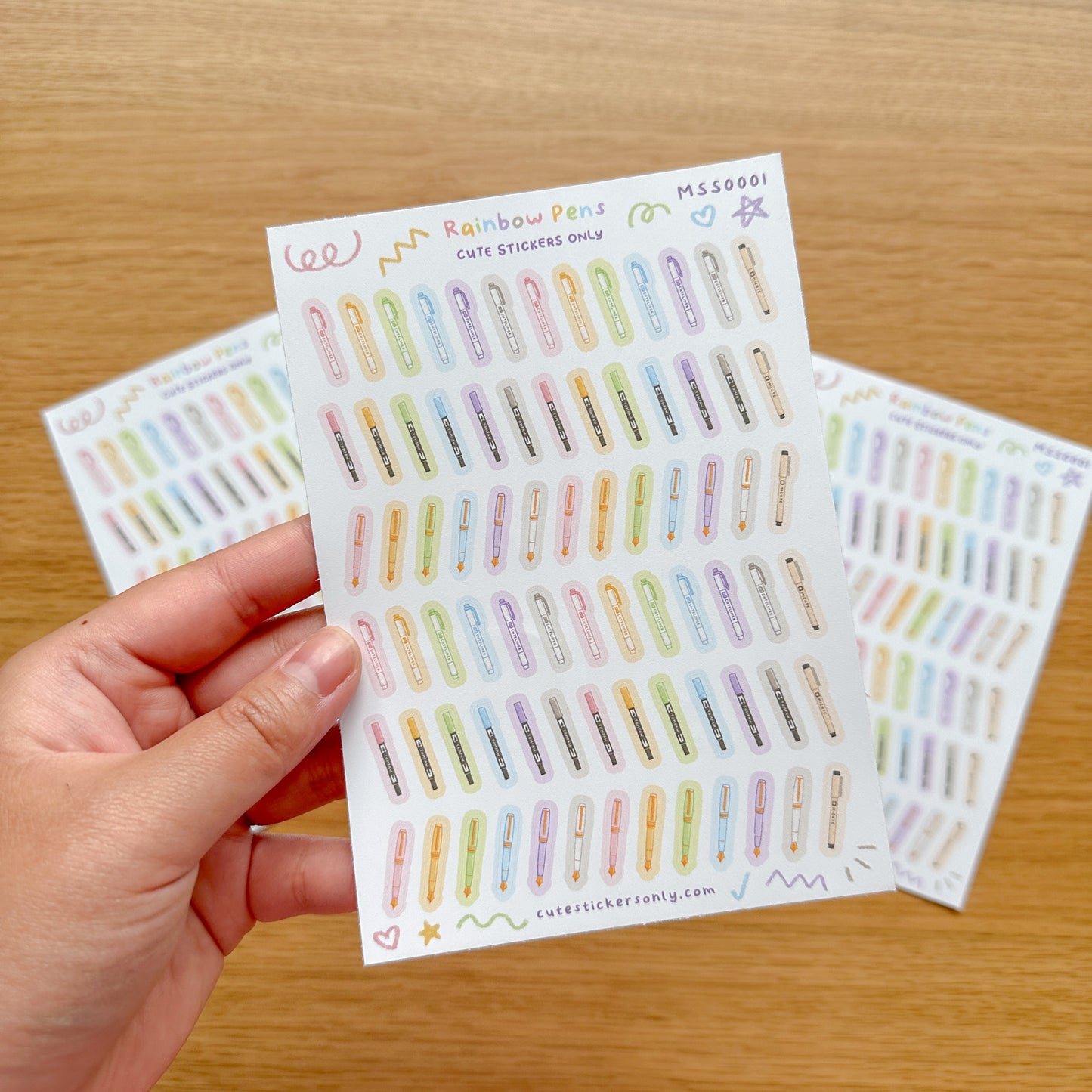 Cute Rainbow Pens - Premium Sticker Sheet