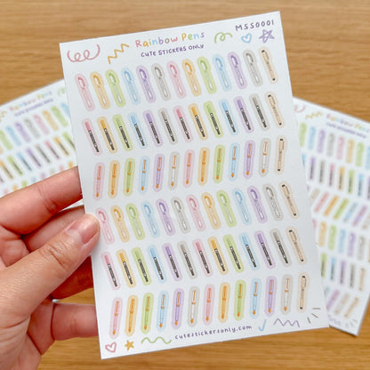 Cute Rainbow Pens (Small Pens) - Premium Sticker Sheet