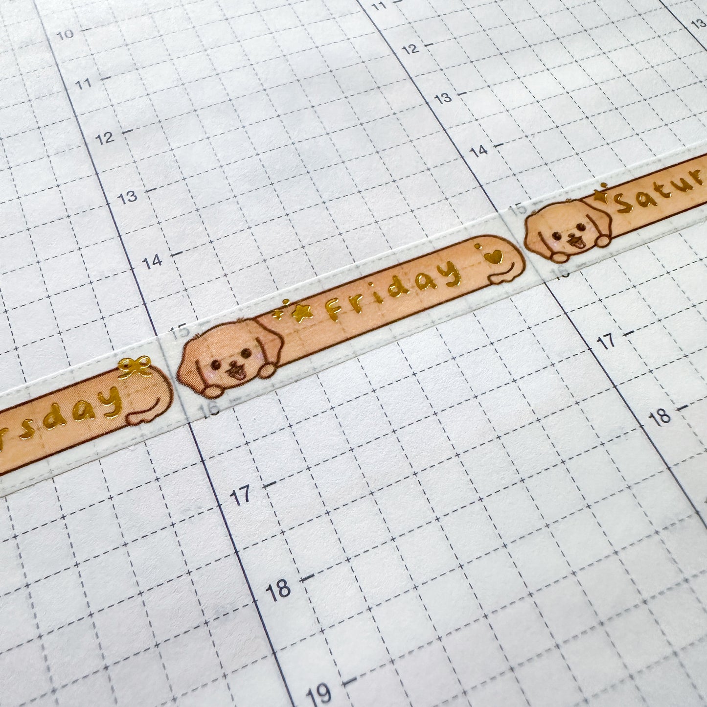 Joey & Cake Days of the Week 8mm Washi Tape with Gold Foil