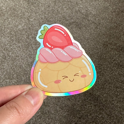 Strawberry Cream Puff Holographic Die Cut Sticker