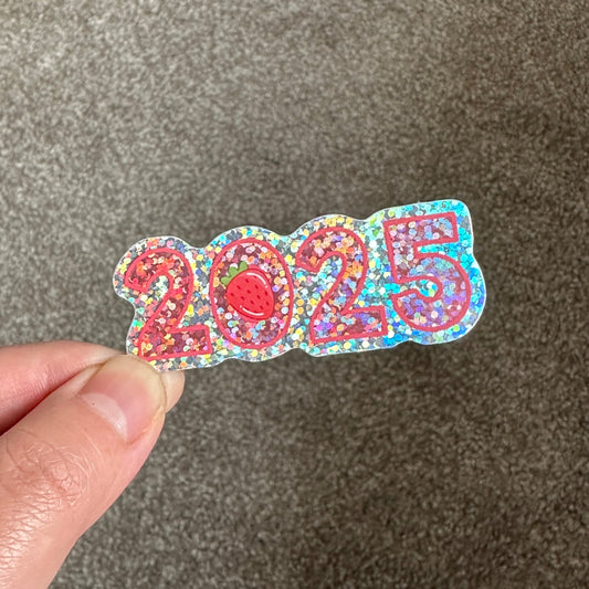 Strawberry 2025 Glitter Die Cut Sticker