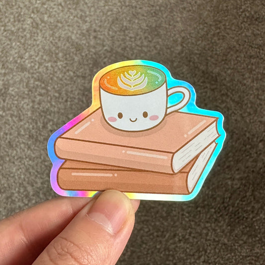 Books & Latte Holographic Die Cut Sticker