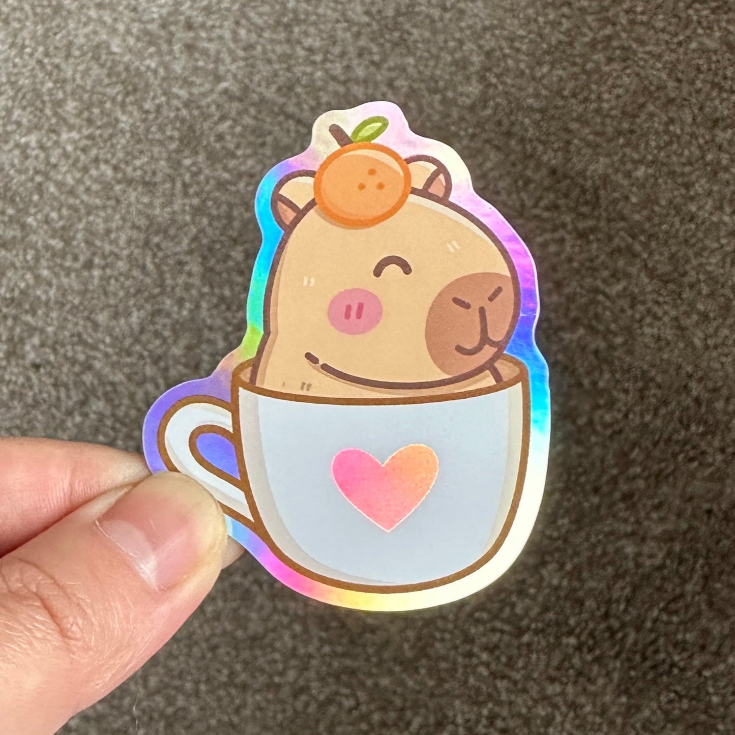 Capybara in a Cup Holographic Die Cut Sticker [Exclusive]