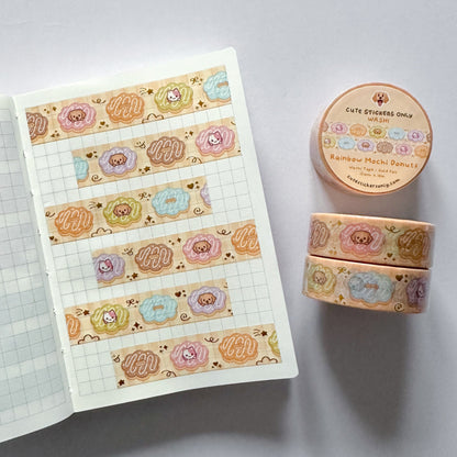 Rainbow Mochi Donuts 15mm Washi Tape with Gold Foil