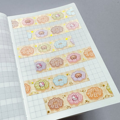 Rainbow Mochi Donuts 15mm Washi Tape with Gold Foil