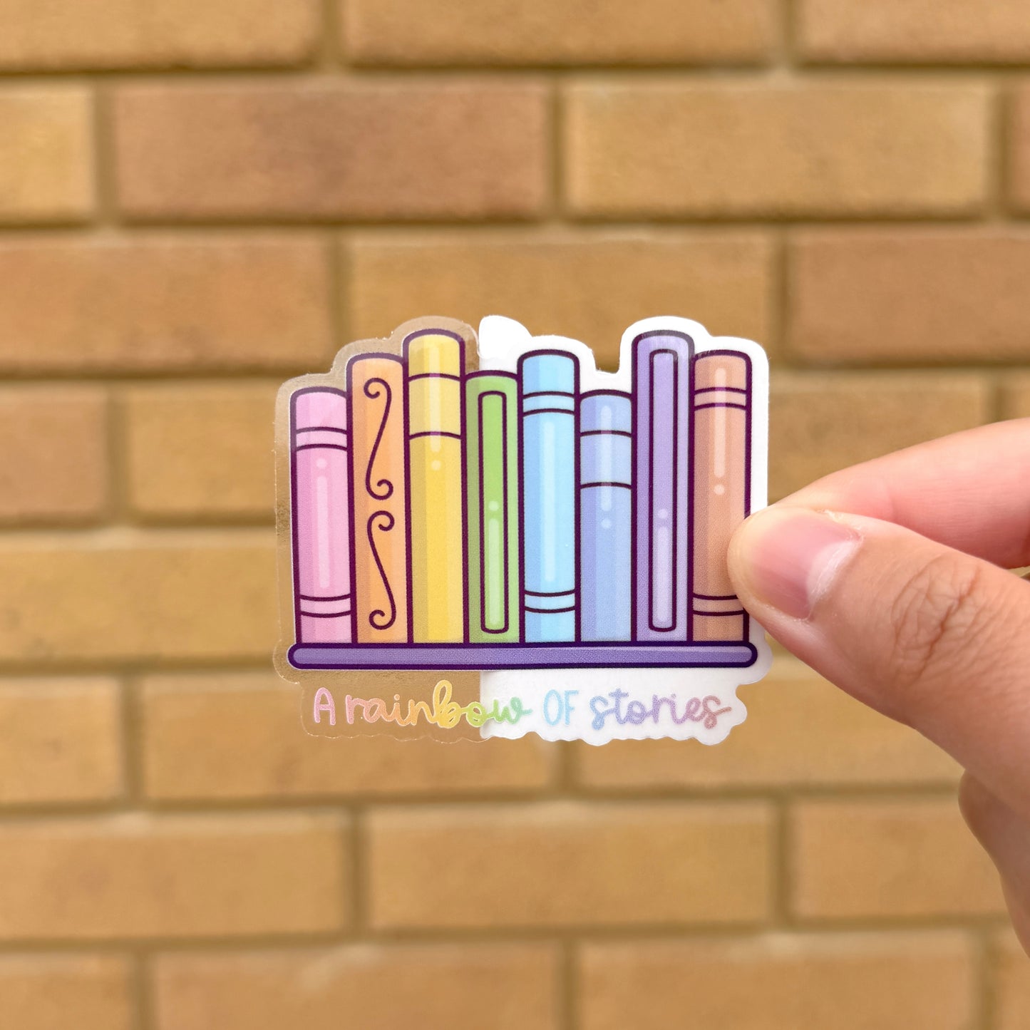 A rainbow of stories bookshelf - Eco Clear Die Cut Sticker