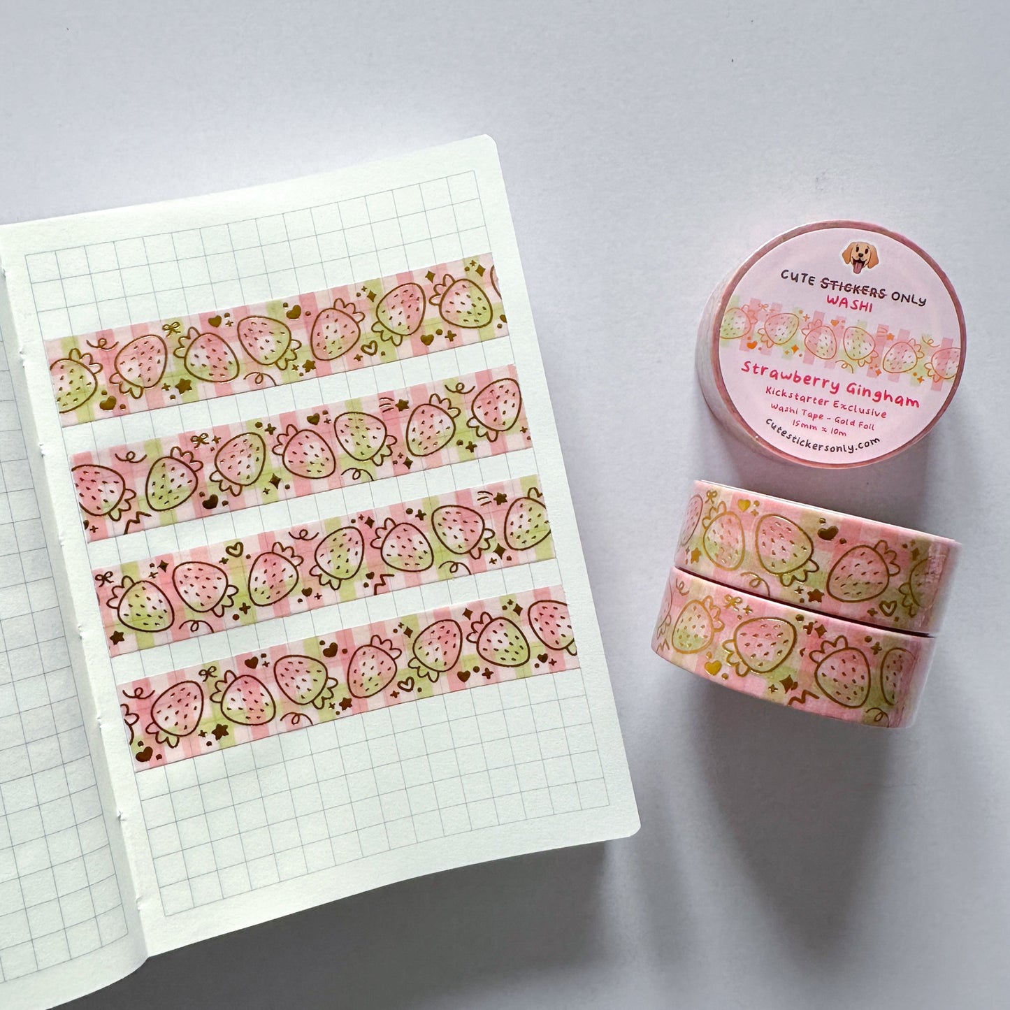 Strawberry Gingham 15mm Washi Tape with Gold Foil [Exclusive]