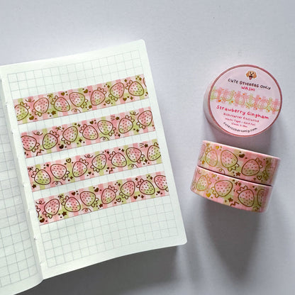 Strawberry Gingham 15mm Washi Tape with Gold Foil [Exclusive]