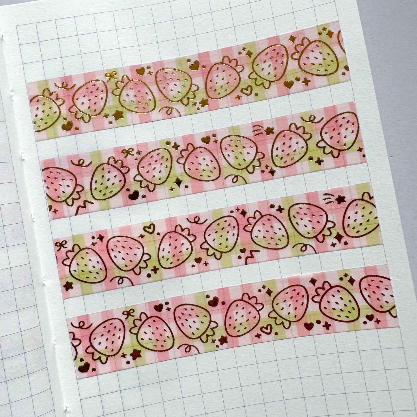 Strawberry Gingham 15mm Washi Tape with Gold Foil [Exclusive]