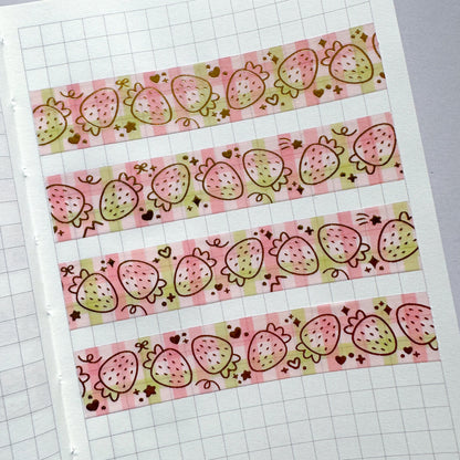 Strawberry Gingham 15mm Washi Tape with Gold Foil [Exclusive]