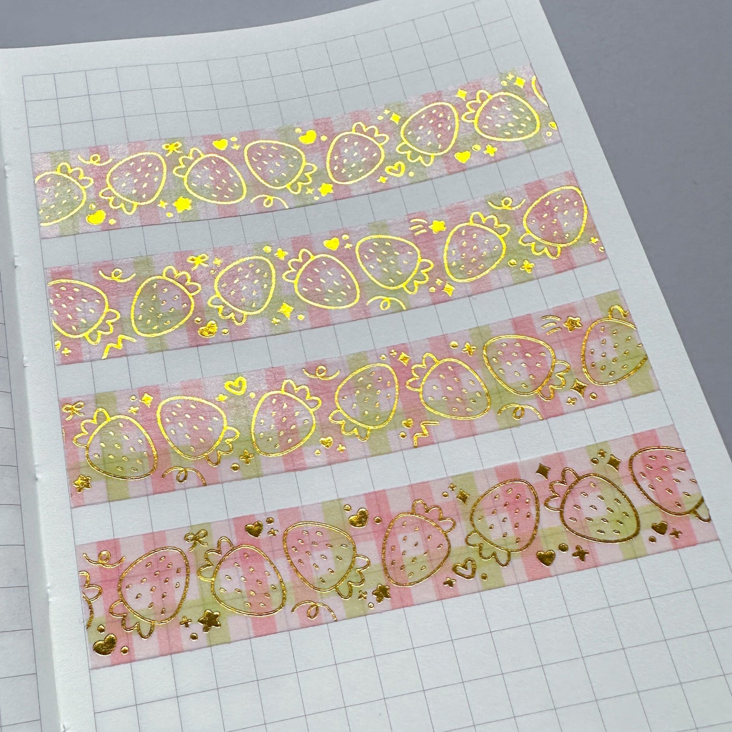 Strawberry Gingham 15mm Washi Tape with Gold Foil [Exclusive]