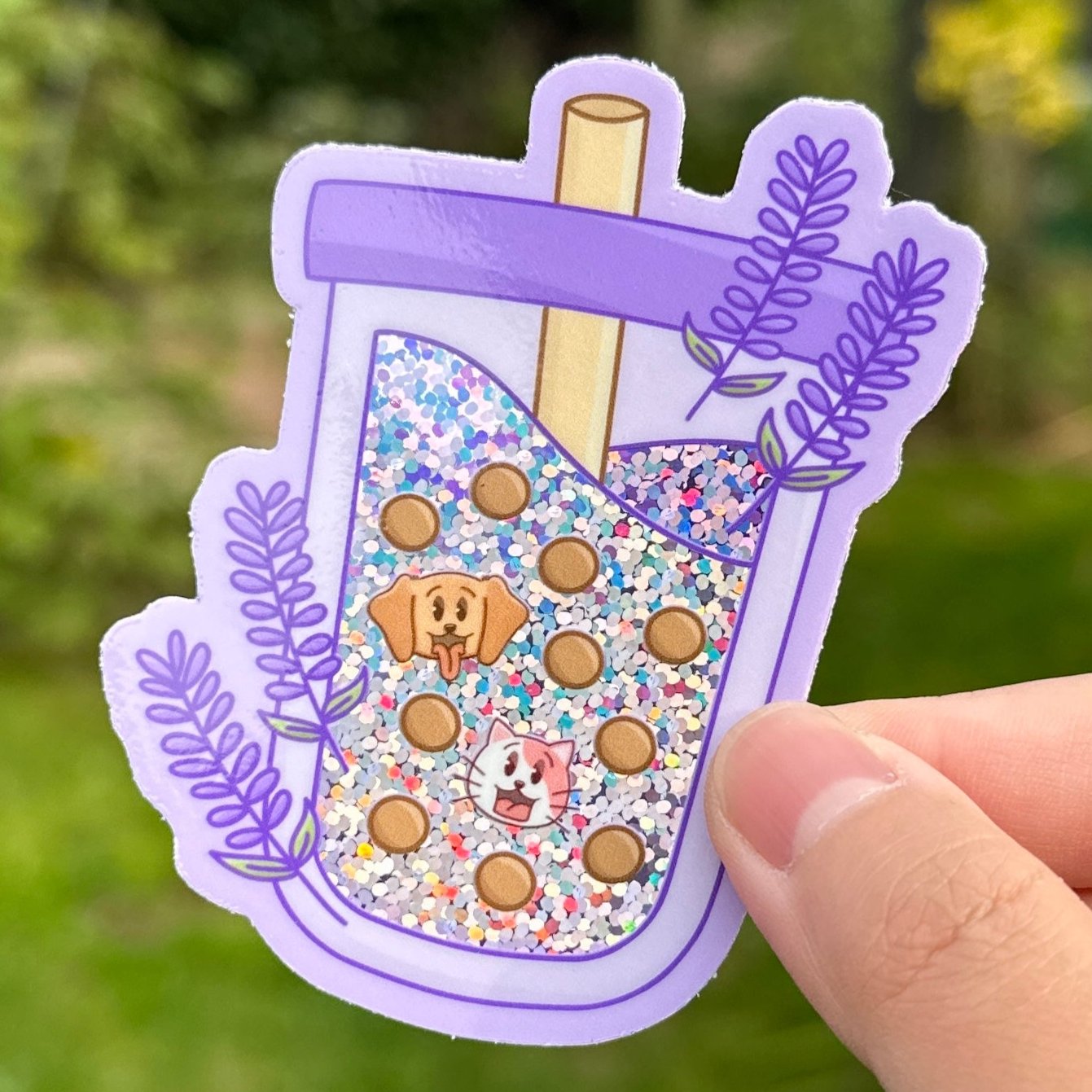 Lavender Bubble Tea - Joey and Cake Premium Glitter Die Cut Stickers