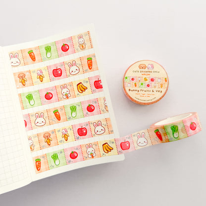 Bunny Fruits & Veg 15mm Washi Tape with Holographic Foil