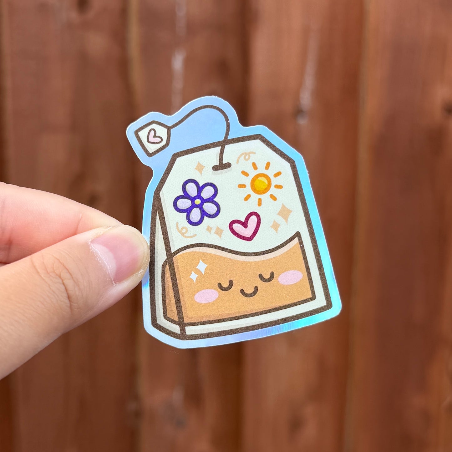 Cute Tea Bag - Holographic Die Cut Sticker
