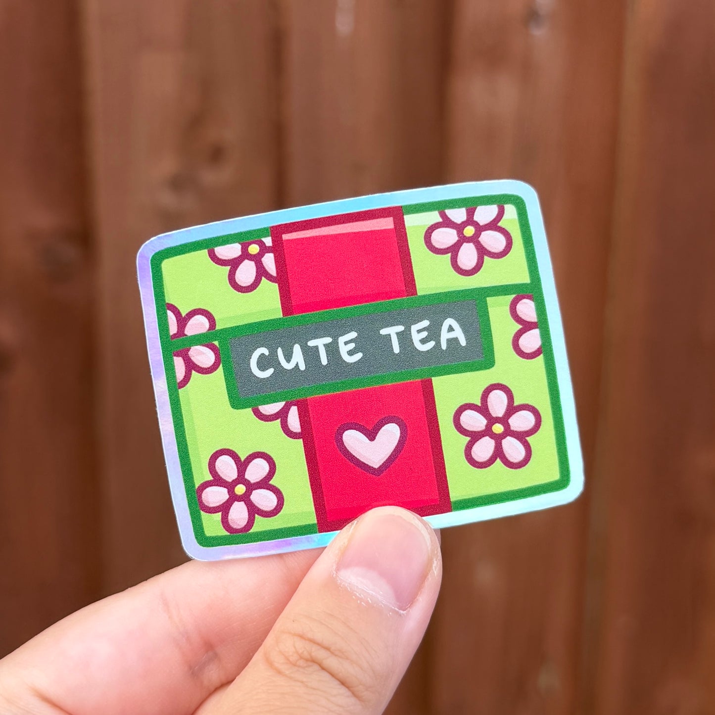 Cute Tea Box - Holographic Die Cut Sticker