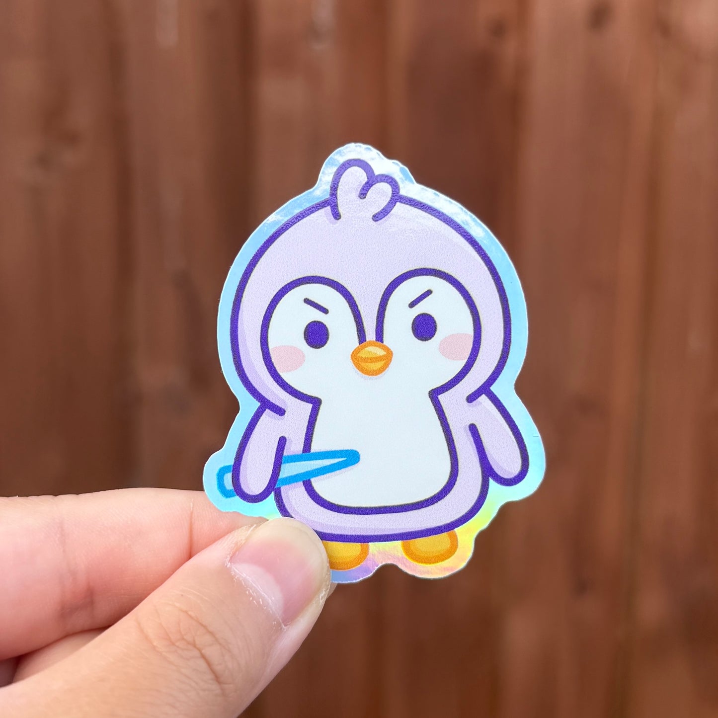 Angry Penguin - Holographic Die Cut Sticker