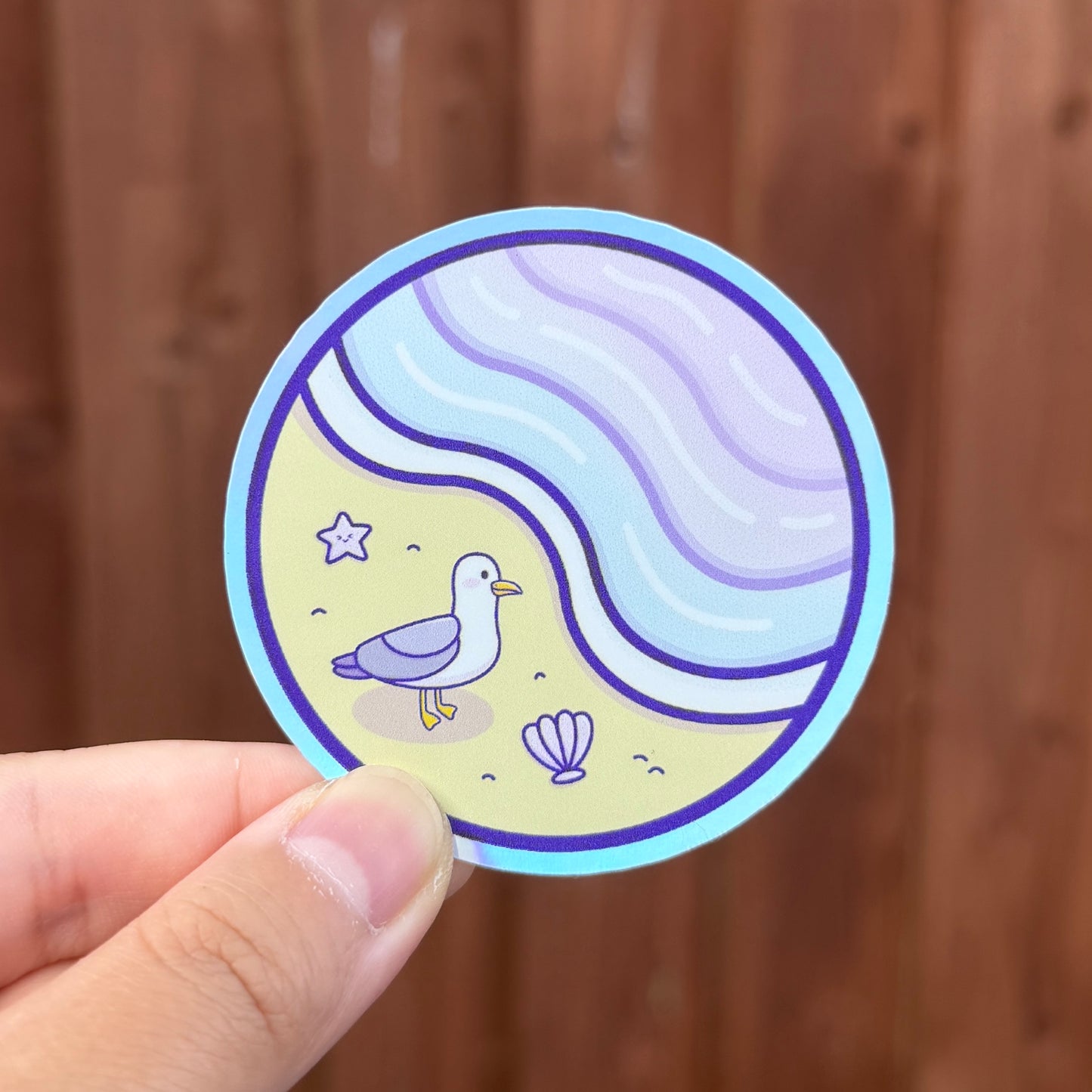 Seagull on the Beach - Holographic Die Cut Sticker