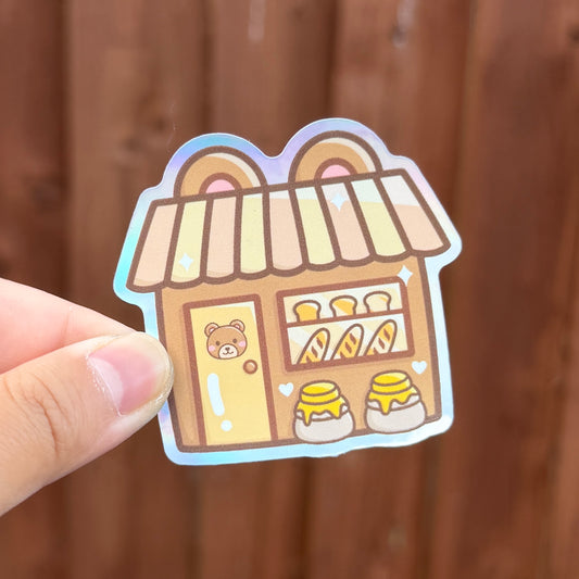 Bear Cafe - Holographic Die Cut Sticker