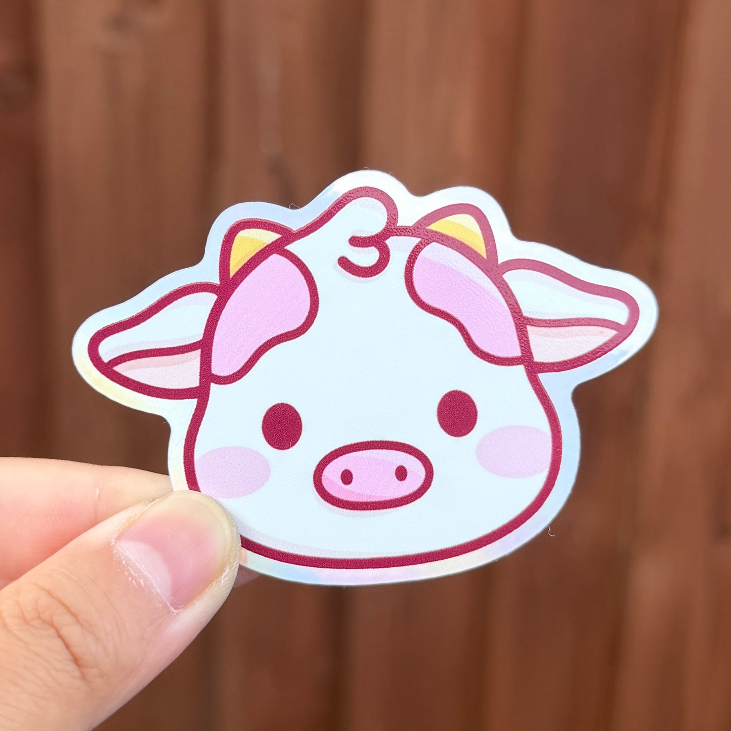 Strawberry Cow - Holographic Die Cut Sticker