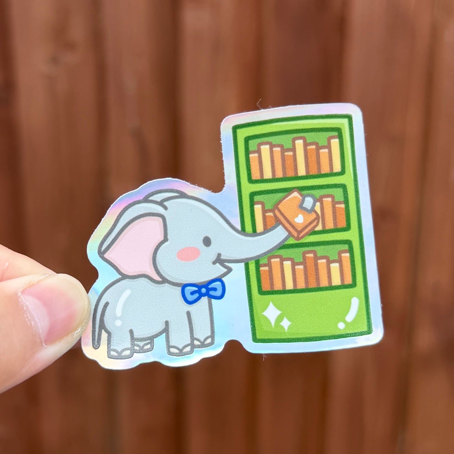 Librarian Elephant - Holographic Die Cut Sticker
