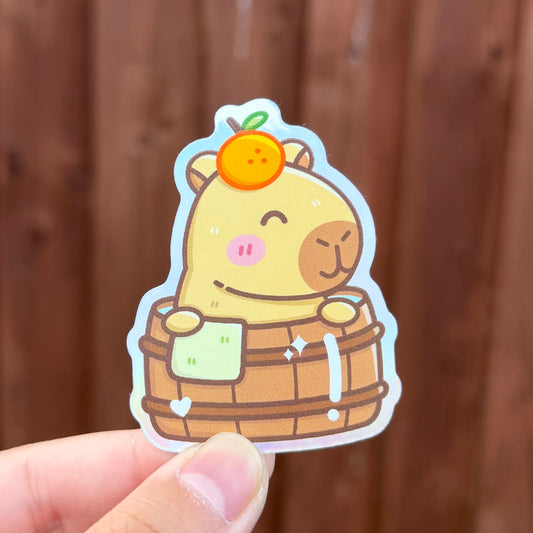 Capybara Onsen - Holographic Die Cut Sticker