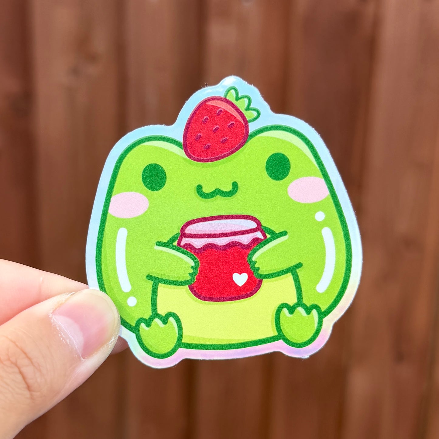 Strawberry Jam Frog - Holographic Die Cut Sticker