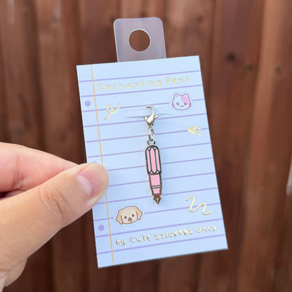 Pink Enchanting Pens - Silver Enamel Charms