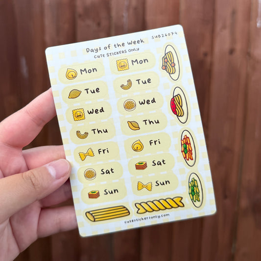 Pasta Days of the Week - Sticker Sheet