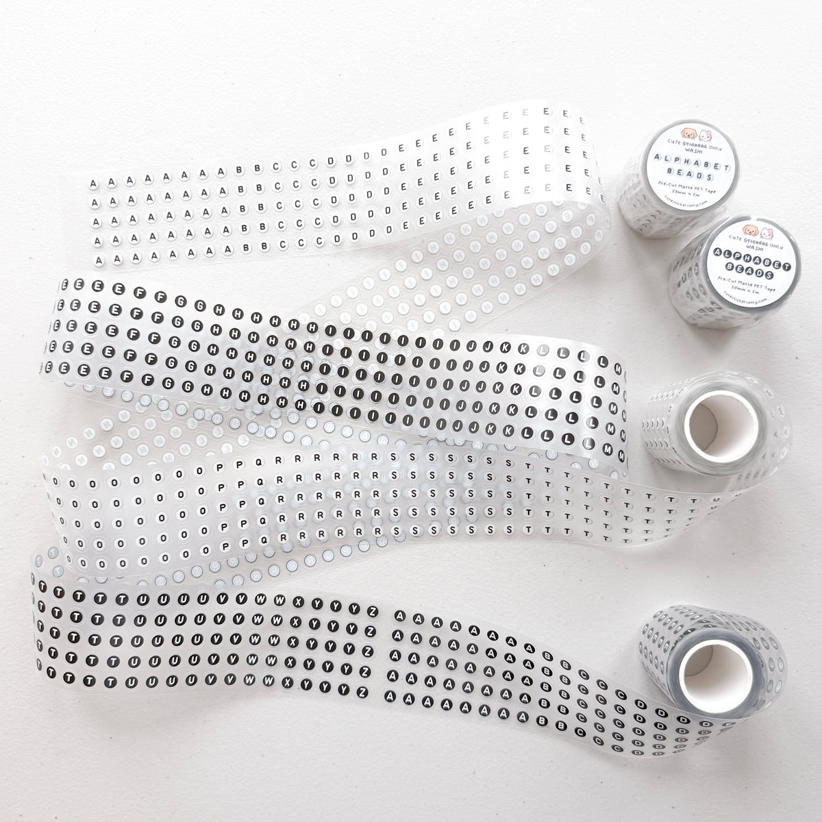 Alphabet Beads 50mm Pre-Cut Matte PET Tape
