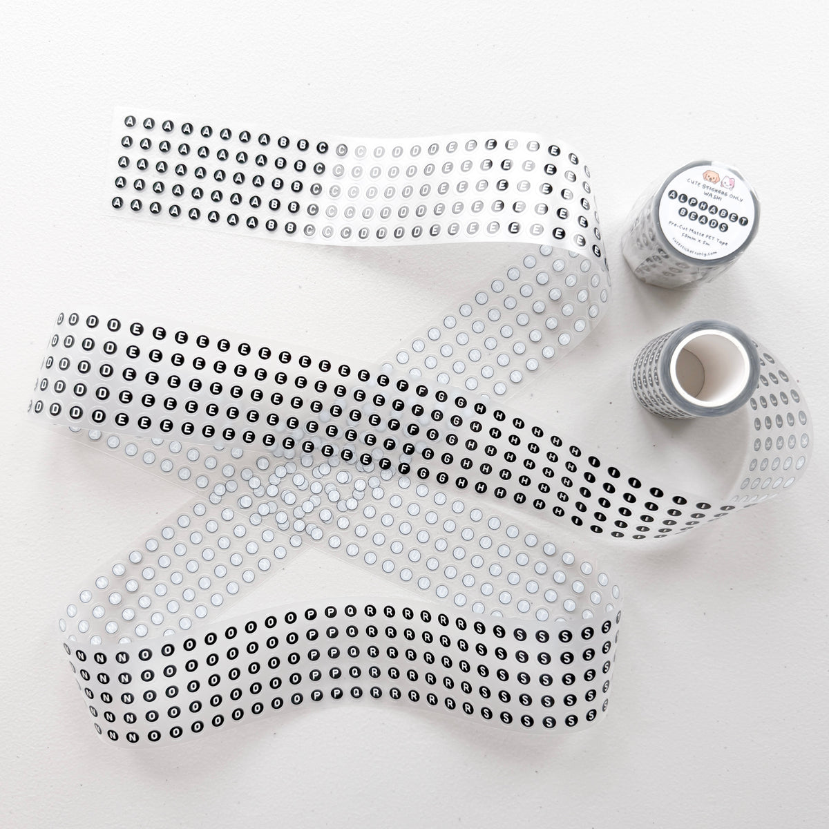 Alphabet Beads 50mm Pre-Cut Matte PET Tape