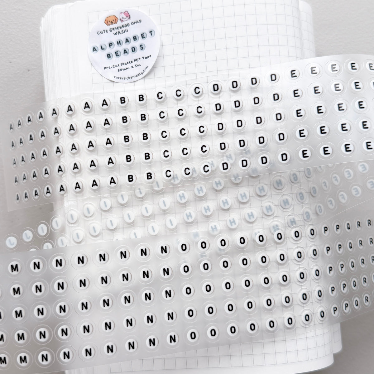 Alphabet Beads 50mm Pre-Cut Matte PET Tape