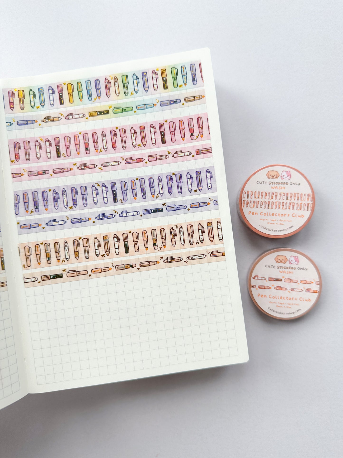 Pen Collectors Club Washi Tapes (Set of 15mm + 8mm) with Gold Foil