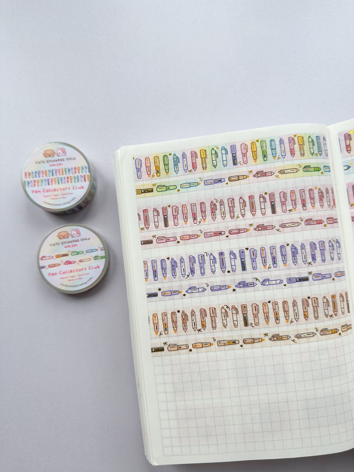 Pen Collectors Club Washi Tapes (Set of 15mm + 8mm) with Gold Foil