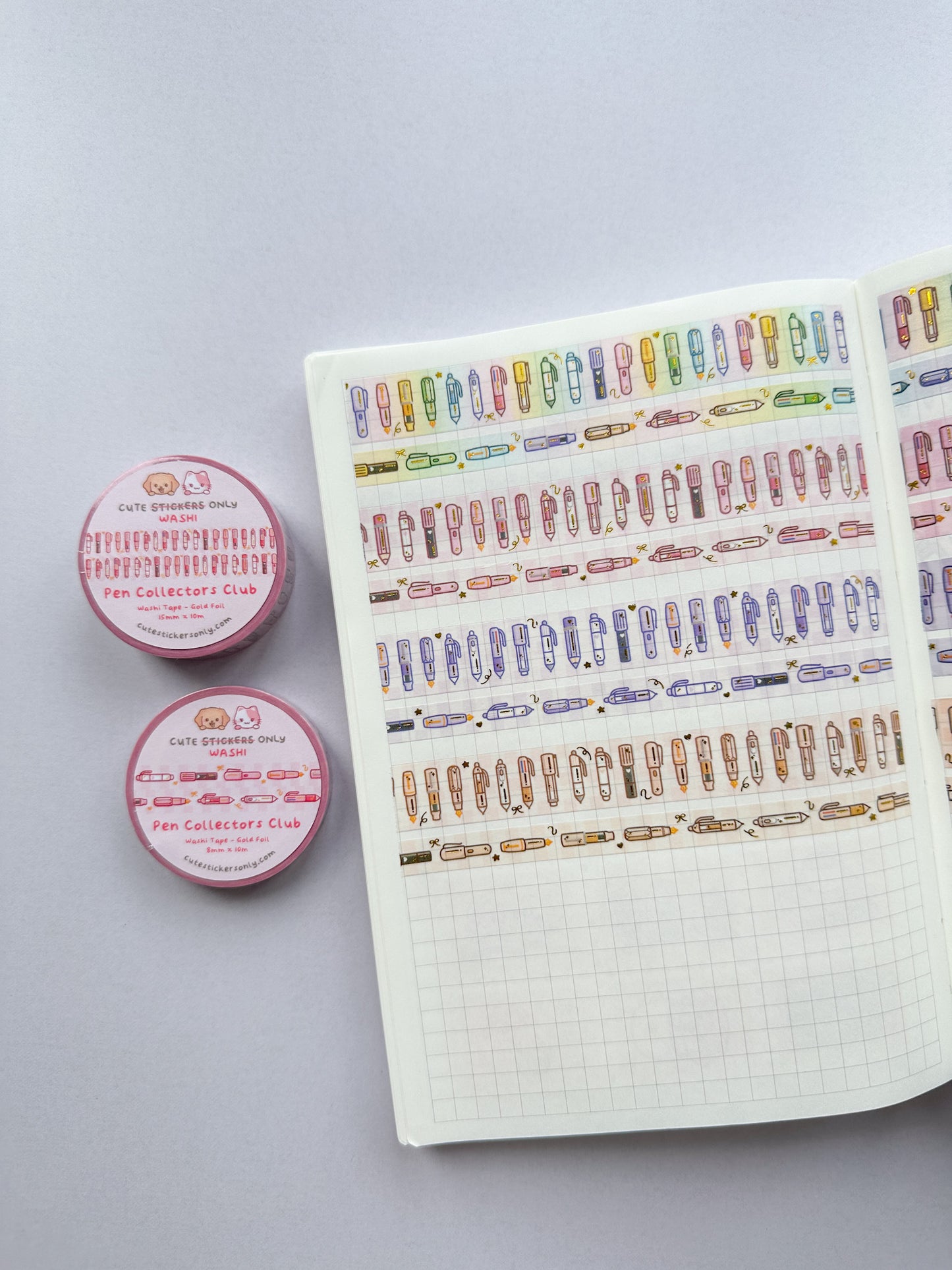 Pen Collectors Club Washi Tapes (Set of 15mm + 8mm) with Gold Foil