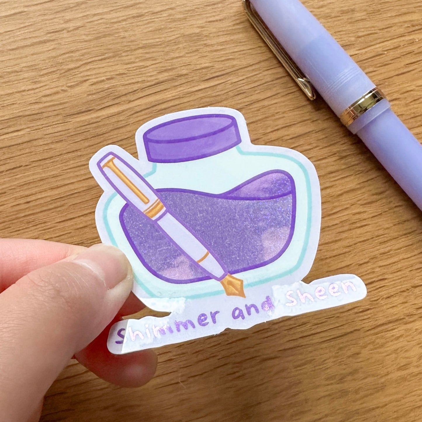 Shimmer and Sheen Purple Fountain Pen Ink Bottle - Premium Glitter Die Cut Sticker