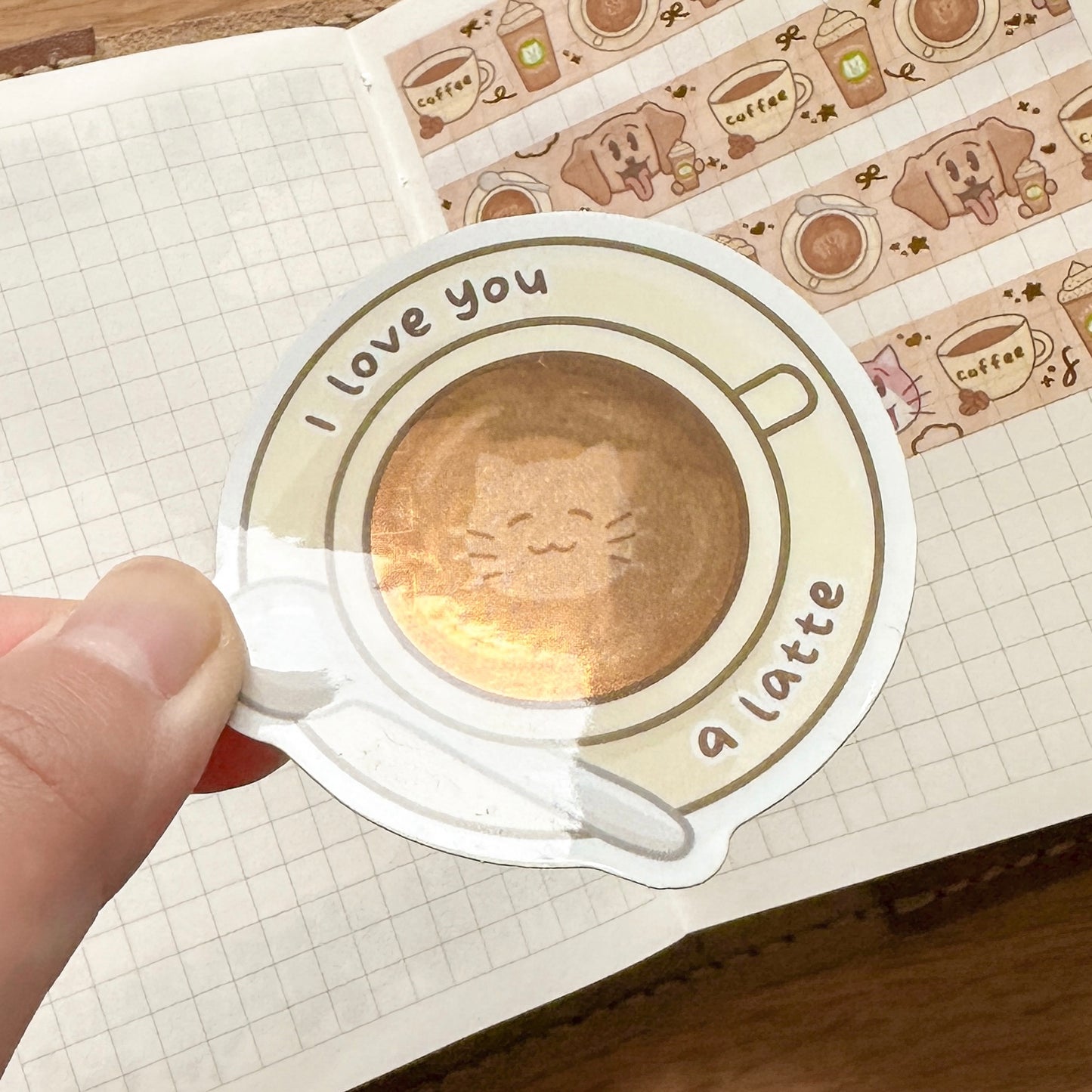 I love you a latte (peek-a-boo) - Premium Glitter Die Cut Sticker