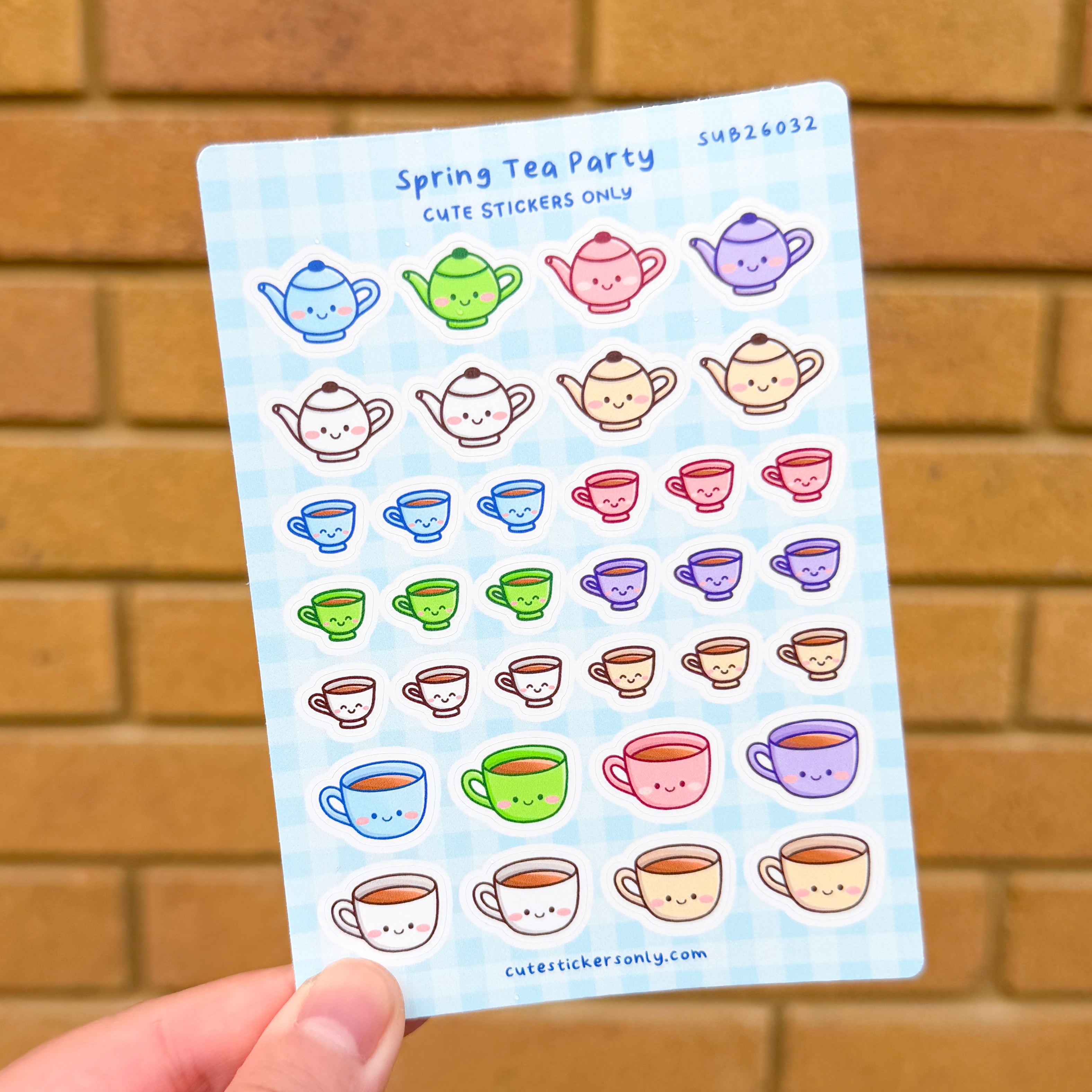 Spring Sticker Sheet Cute Spring Tea Party 2 - Sticker Sheet – Cute Stickers Only