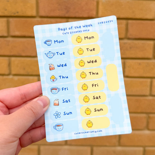 Spring Tea Party Days of the Week - Sticker Sheet