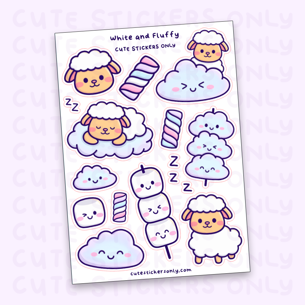White and Fluffy - Sticker Sheet