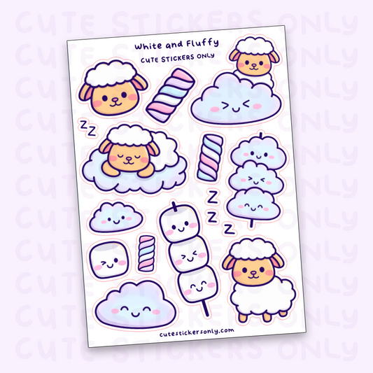 White and Fluffy - Sticker Sheet