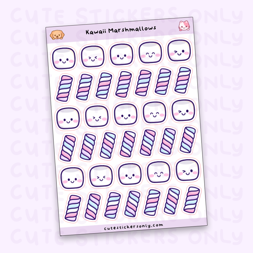 Kawaii Marshmallows - Sticker Sheet