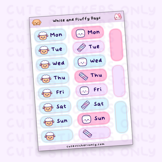 White and Fluffy Days of the Week - Sticker Sheet