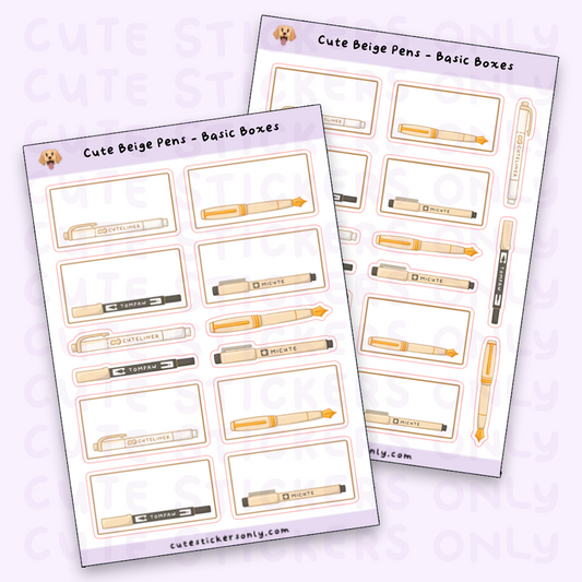 Cute Rainbow Pens - Basic Boxes Sticker Sheet